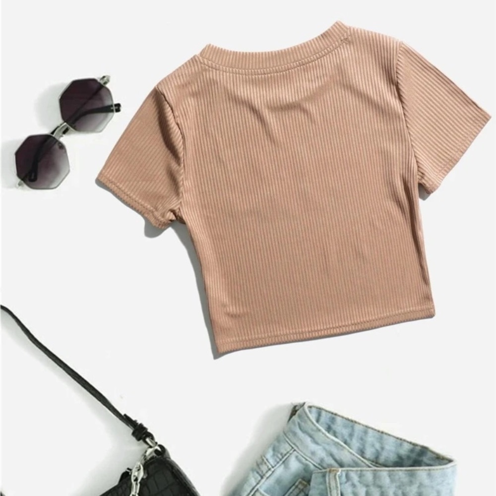 Taupe Ribbed Crop Tee